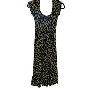Urban Outfitters Black yellow blue Daisy Floral Smocked maxi Dress medium large